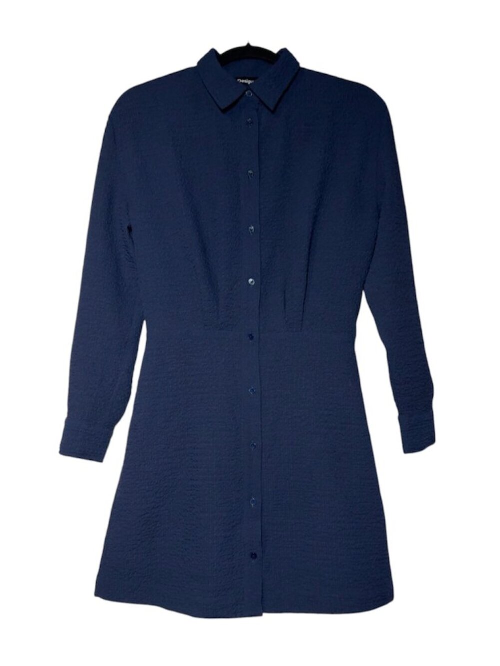 Desigual Short Textured Shirt Dress Navy Blue Size Small Summer Collared Buttons - Picture 2 of 10